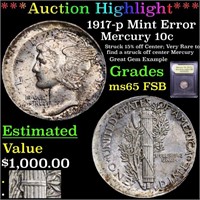 *Highlight* 1917-p Mint Error Mercury 10c Graded G