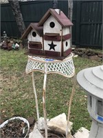 Metal Stand, Wood Bird House