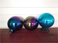3 Glass Outdoor Globes, One Base