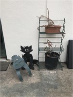 Metal Cats, Shelf, Planters Unknown Material