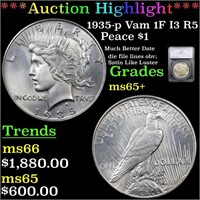 *Highlight* 1935-p Vam 1F I3 R5 Peace $1 Graded ms