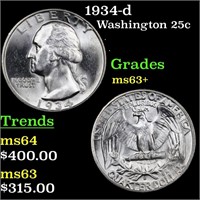 1934-d Washington 25c Grades Select+ Unc