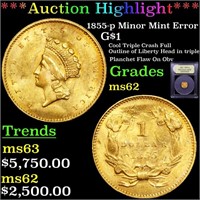 *Highlight* 1855-p Minor Mint Error G$1 Graded Sel