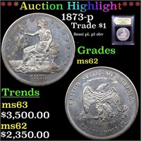 *Highlight* 1873-p Trade $1 Graded Select Unc