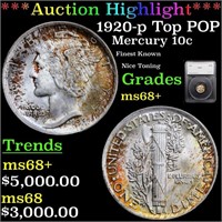 *Highlight* 1920-p Top POP Mercury 10c Graded ms68