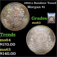 1904-o Rainbow Toned Morgan $1 Graded ms63