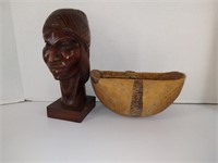 Wood Carved Man, Hand Carved Vessel