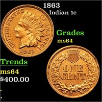 1863 Indian 1c Grades Choice Unc