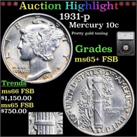 *Highlight* 1931-p Mercury 10c Graded ms65+ FSB