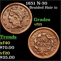 1851 N-30 Braided Hair 1c Grades vf+
