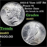 1922-d Vam 2AT R6 Peace $1 Grades Select Unc