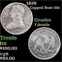1838 Capped Bust 50c Grades f details