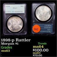 1898-p Rattler Morgan $1 Graded ms63