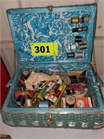 SMALL SEWING BASKET & CONTENTS