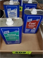FLAT OF 4 QUARTS PAINT THINNER, LINSEED OIL