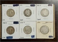 Variety (6) U.S. 90% Silver Quarters