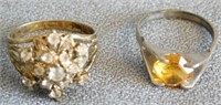 Sterling rings: with clear stones - yellow stone