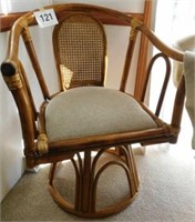 Bamboo pedestal arm chair w/woven back &