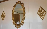 Vintage ornate plastic wall mirror, 23 x 41 - two