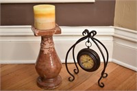 Rustic Pottery Pedestal & Hanging Clock on Stand