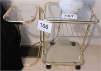 2 glass & metal small side tables, one w/shelf