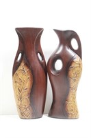 2 Wood-Look Vases with Handles