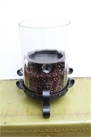 Glass Candle Holder w/Coffee Beans