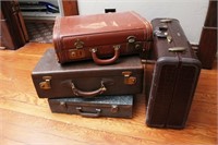 (3) Mid Century Suitcases & (1) Metal
