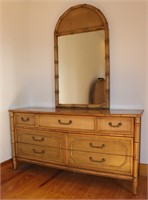 Broyhill Caned Rattan Faux Bamboo Dresser/Mirror
