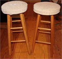 Two Upholstered Wood Bar Stools