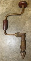Antique Hand Drill with Wooden Handles - A