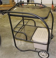 Outdoor Metal Rolling Glass Top Cart w/ Cooler
