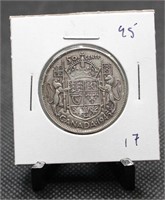 1945 Canadian 50-Cent 80% Silver $0.50