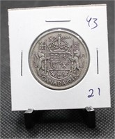 1943 Canadian 50-Cent 80% Silver $0.50