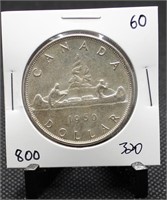 1960 Canadian Voyageur Dollar 80% Silver $1