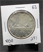1963 Canadian Voyageur Dollar 80% Silver $1