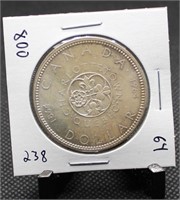 1964 Quebec Silver Dollar 80% Silver $1