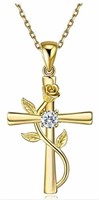 BlingGem Women's Rose Cross Necklace 925 Plated