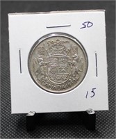 1950 Canadian 50-Cent 80% Silver $0.50