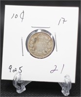 1917 Canadian 0.925 Silver 10 Cents
