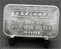 Vintage Engelhard 1 Troy Ounce 999 Silver Bar