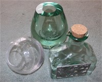 2 Glass Vases and Italian Corked Bottle