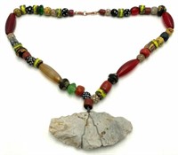 Venetian Glass Necklace with Stone Knife Pendant.