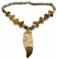 Mastodon Bone Necklace w/Lg. Mosasaur Tooth.