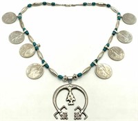 Sterling & Turquoise Necklace w/Zuni Pendant.