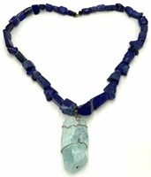 Lapis Necklace with Over 500 Carat Aquamarine.