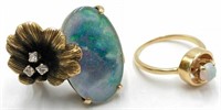 Lot of Two 14K Ladies' Rings with Opals.