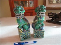 FOO DOGS; GREEN PORCELAIN; 8"H X 3.25"W