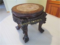 HAND-CARVED WOOD STAND CLAW & BALL MARBLE-TOP