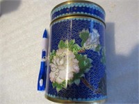 VINTAGE CHINESE FLORAL ENAMEL ON BRASS COVERED